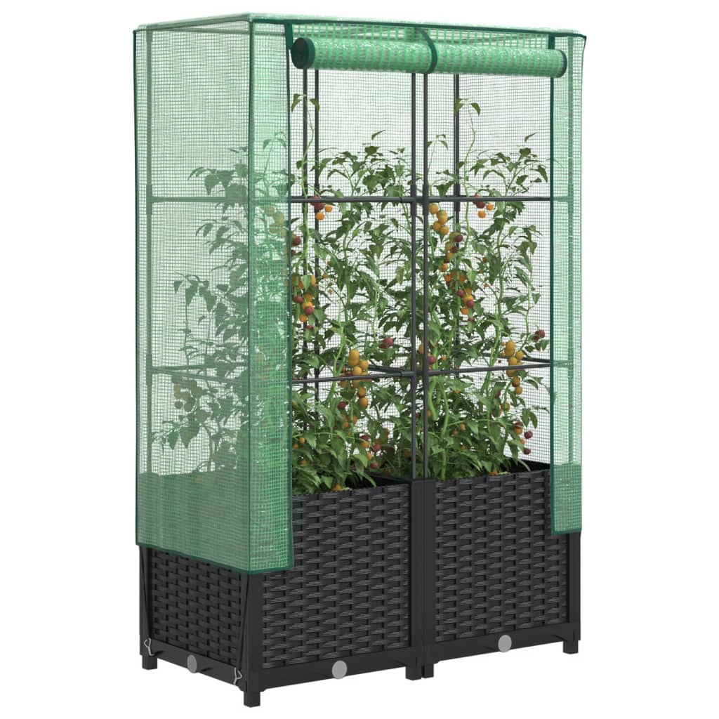 Raised bed with greenhouse attachment rattan look 80x40x138 cm