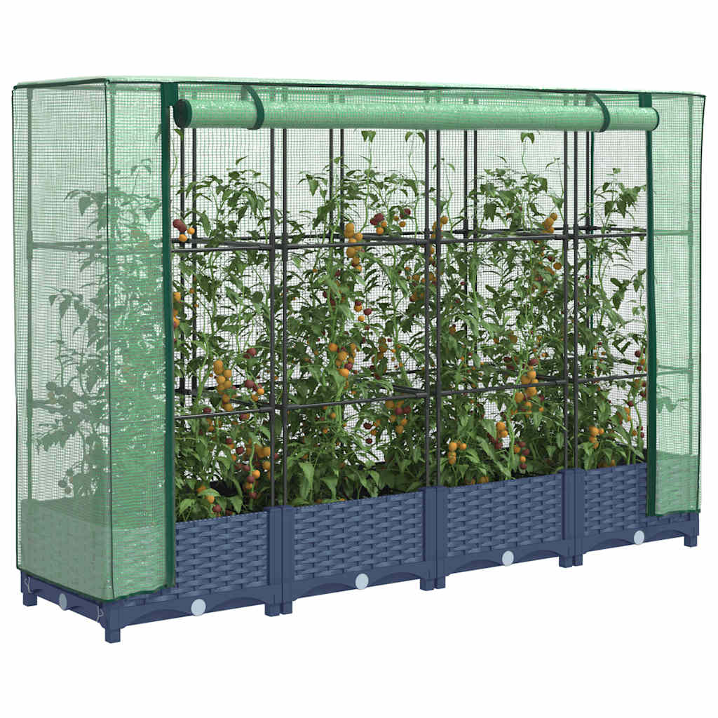 Raised bed with greenhouse attachment rattan look 160x40x123 cm