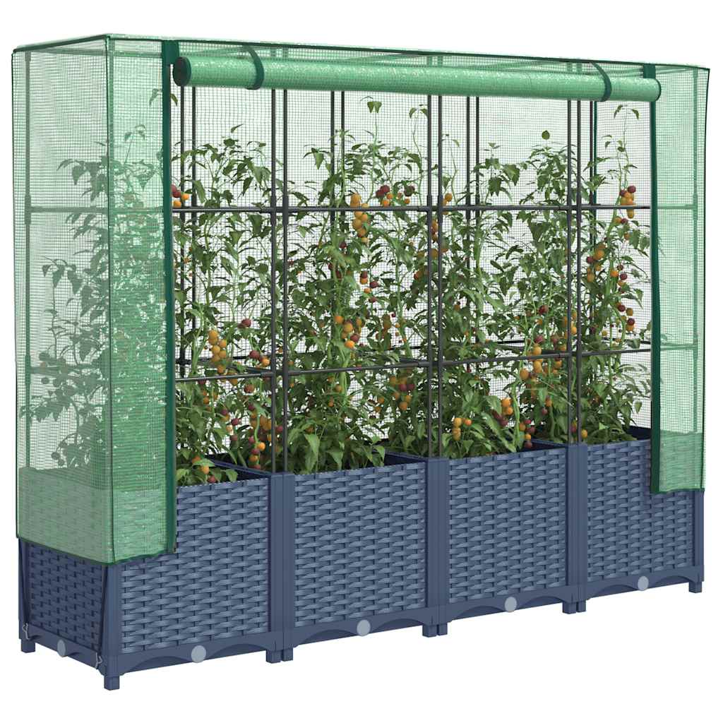 Hochbeet mit Gewächshaus-Aufsatz Rattan-Optik 160x40x138 cm