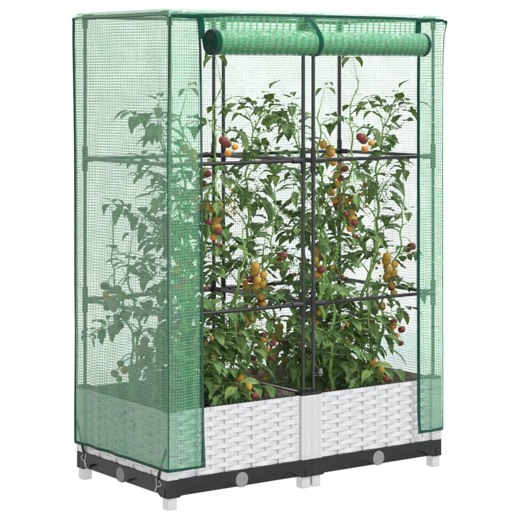 Raised bed with greenhouse attachment rattan look 80x40x123 cm