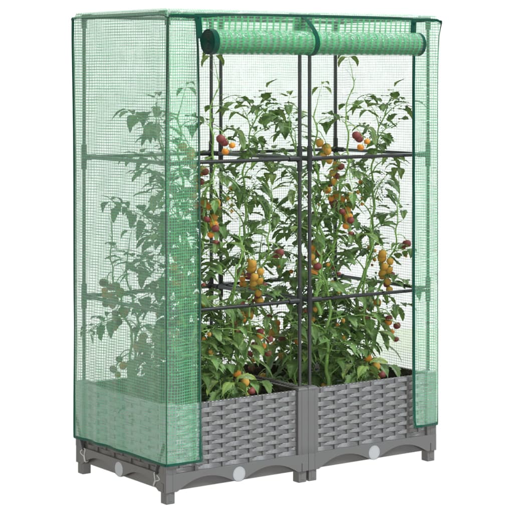 Raised bed with greenhouse attachment rattan look 80x40x123 cm