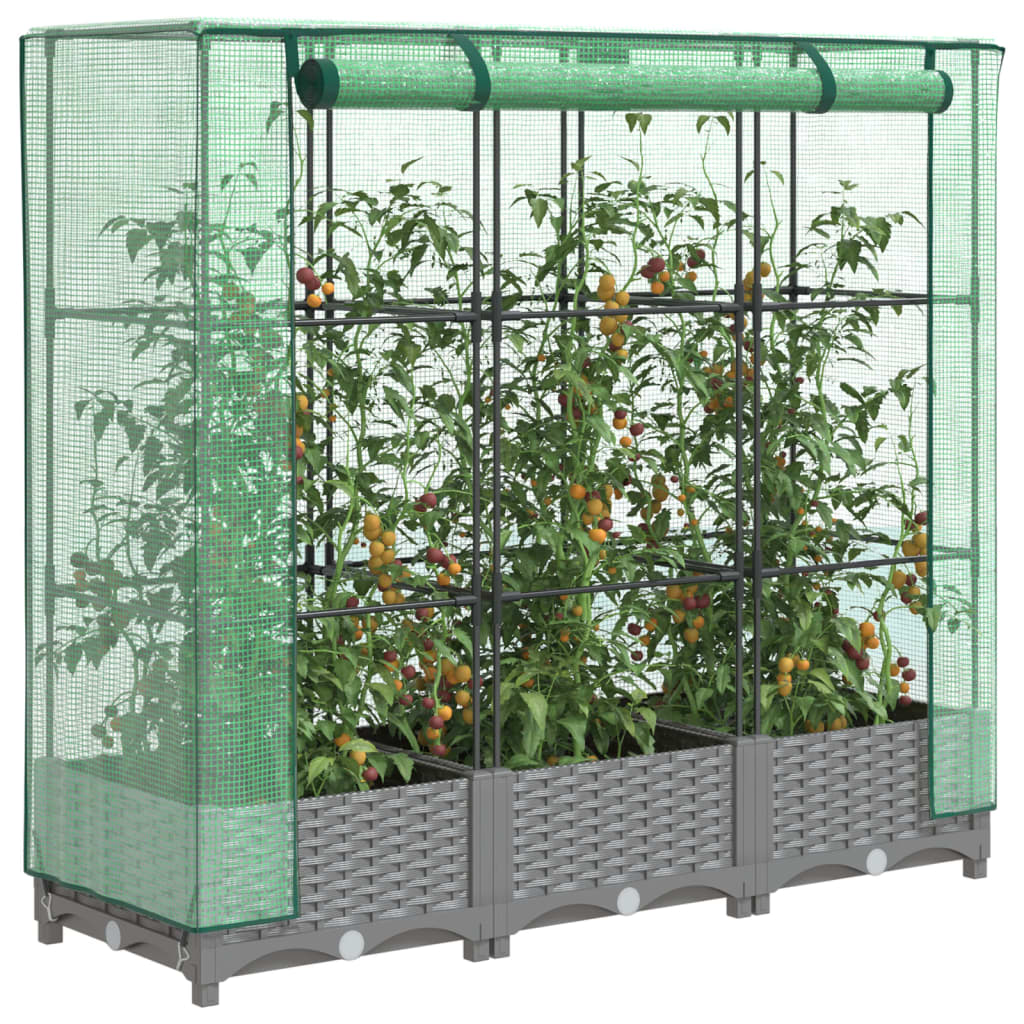 Raised bed with greenhouse attachment rattan look 120x40x123 cm