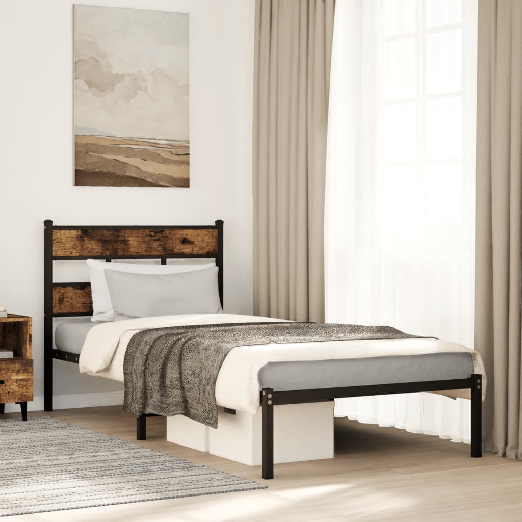 Metal bed without mattress smoked oak 100x190 cm