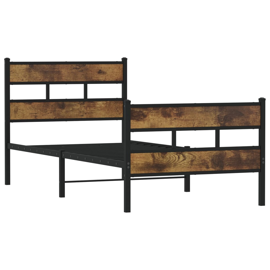 Metal bed without mattress smoked oak 80x200 cm
