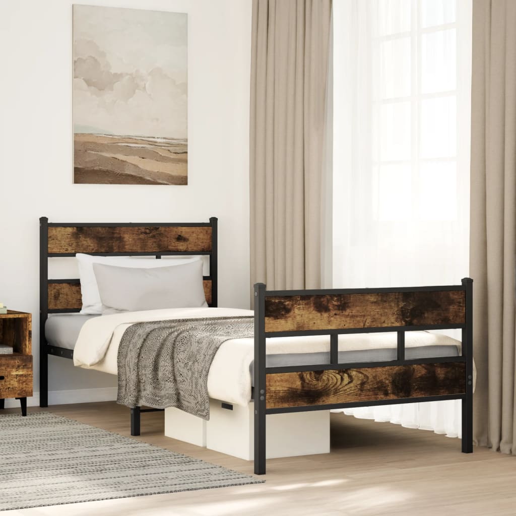 Metal bed without mattress smoked oak 80x200 cm