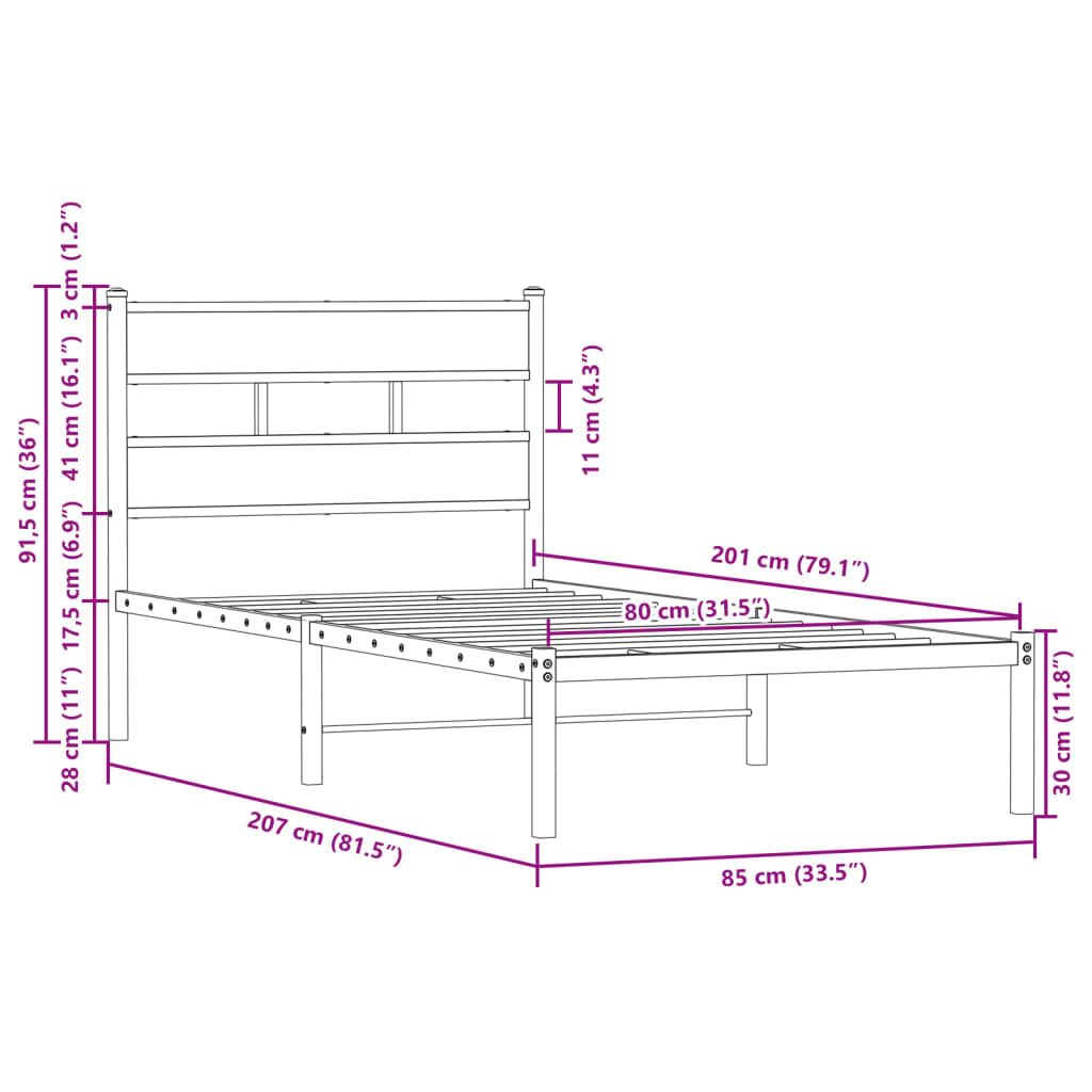 Bed frame without mattress with headboard brown oak 80x200 cm