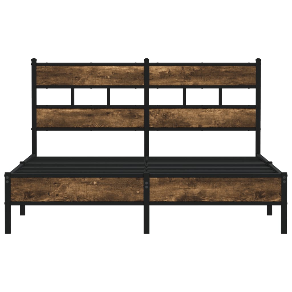 Bed frame without mattress with headboard smoked oak 150x200 cm