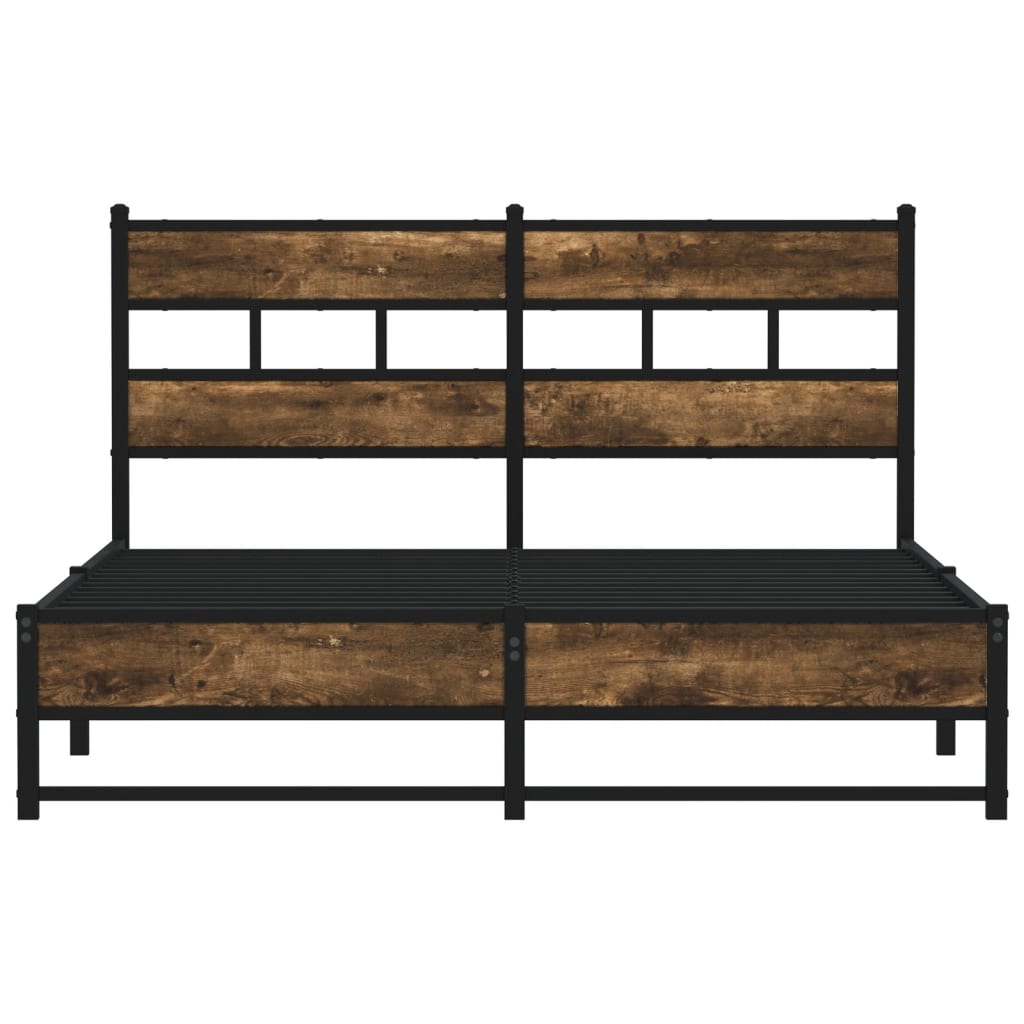 Metal bed without mattress smoked oak 140x190 cm