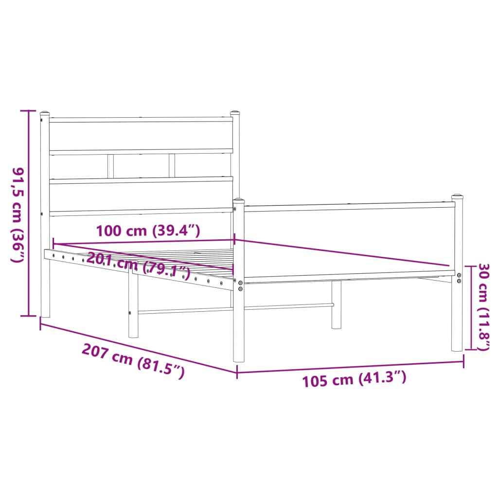 Bed frame without mattress brown oak 100x200 cm wood material