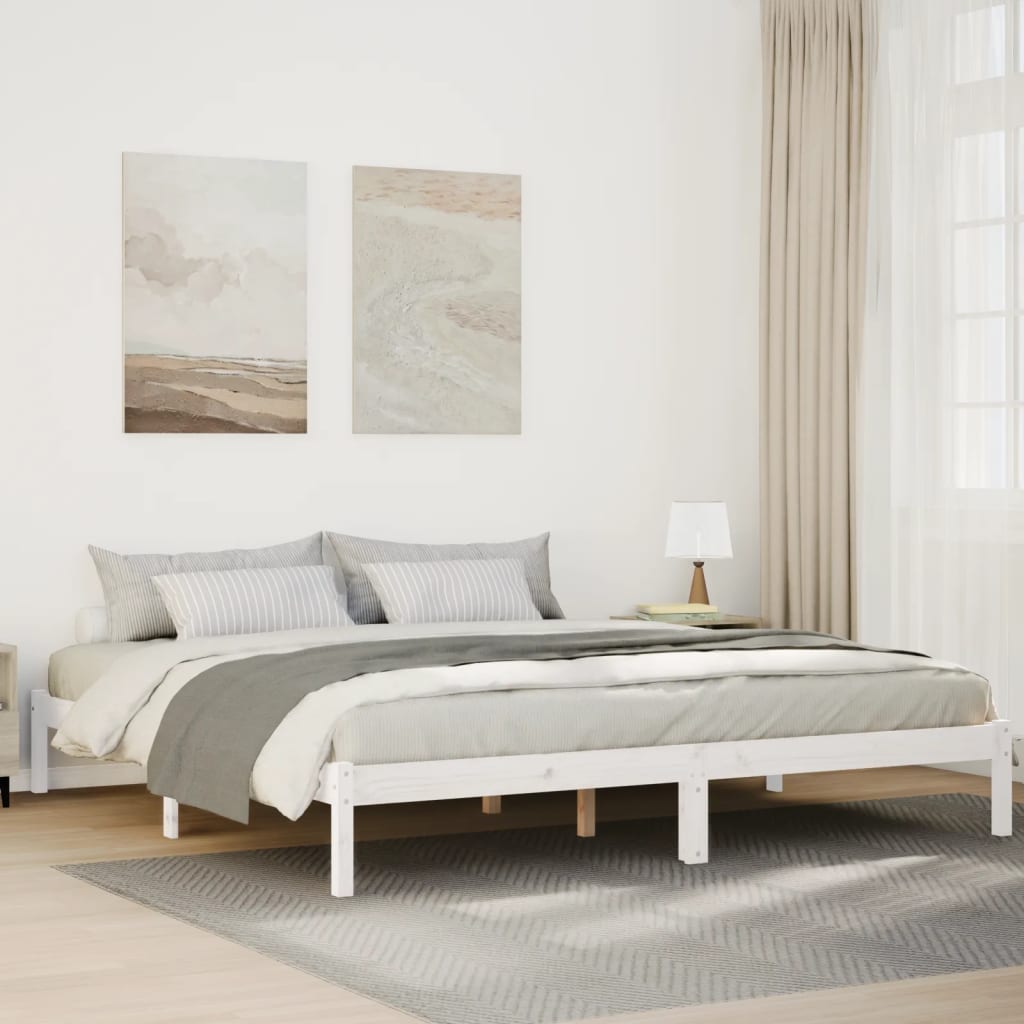 Solid Wood Bed Extra Long without Mattress White 180x210 Pinewood