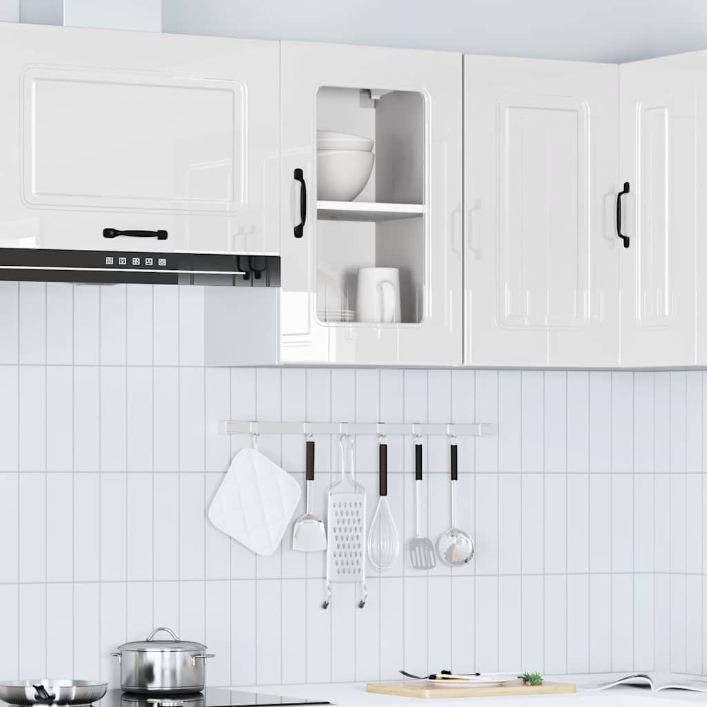 Kitchen wall cabinet with glass door Kalmar high-gloss white wood material