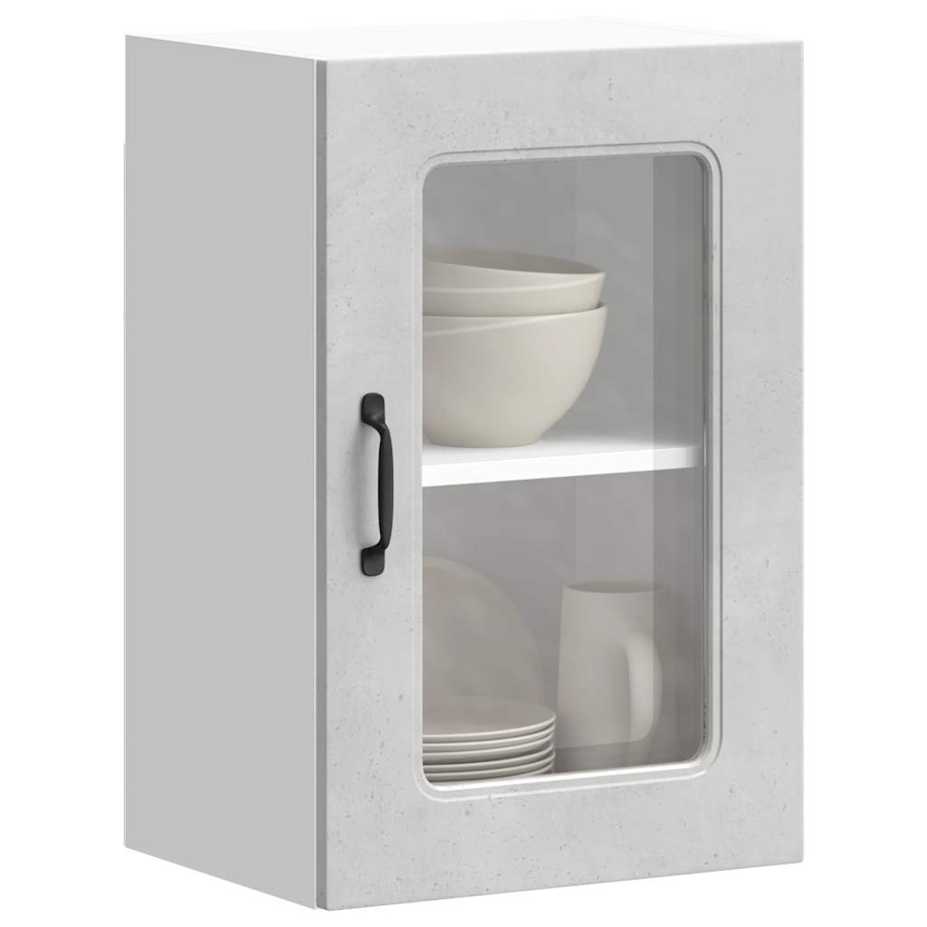 Kitchen wall cabinet with glass door Kalmar concrete grey wood material