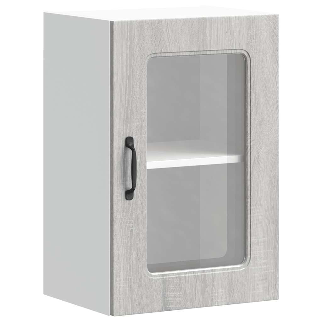 Kitchen wall cabinet with glass door Kalmar Grey Sonoma wood material