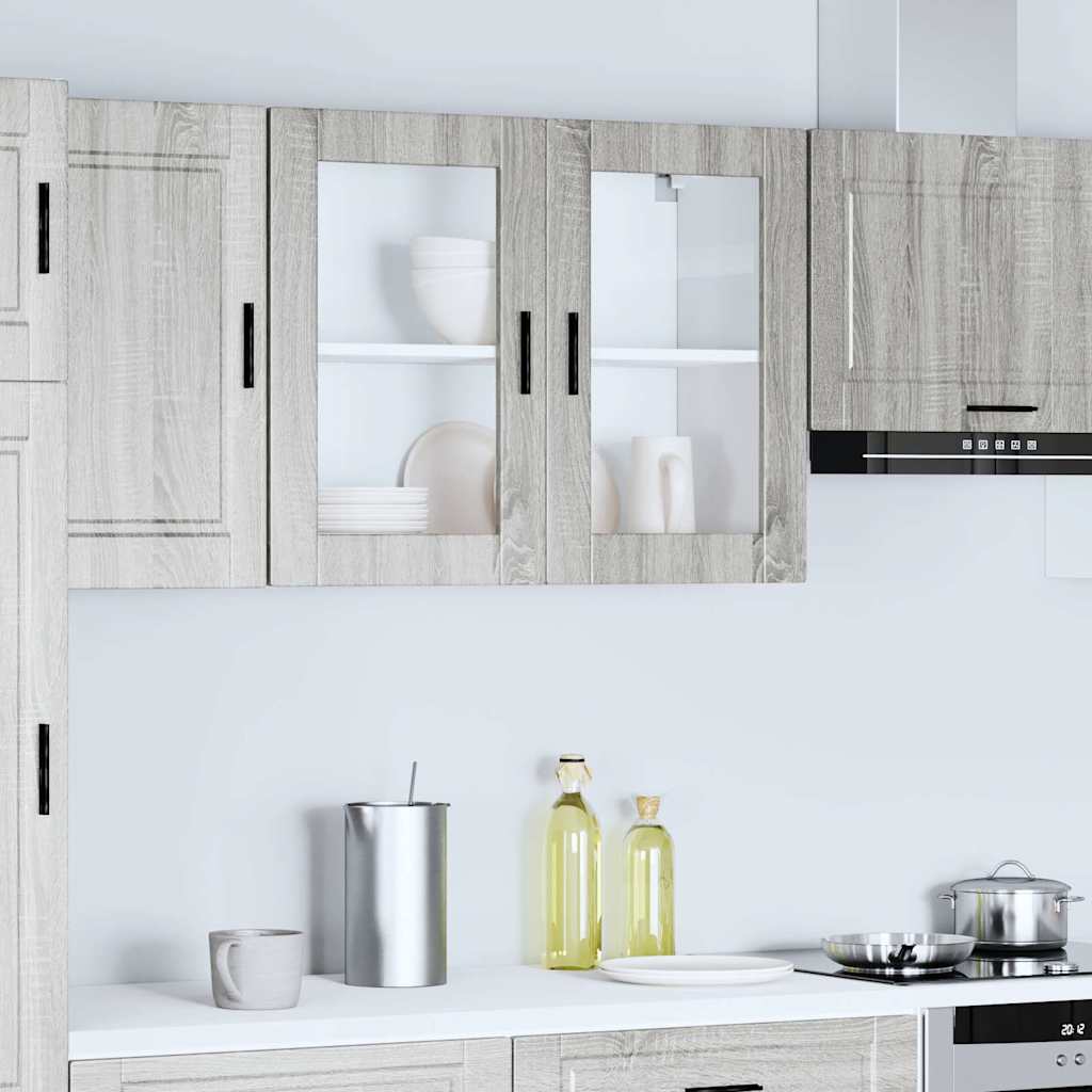 Küchen-Hängeschrank mit Glastür Porto Grau Sonoma