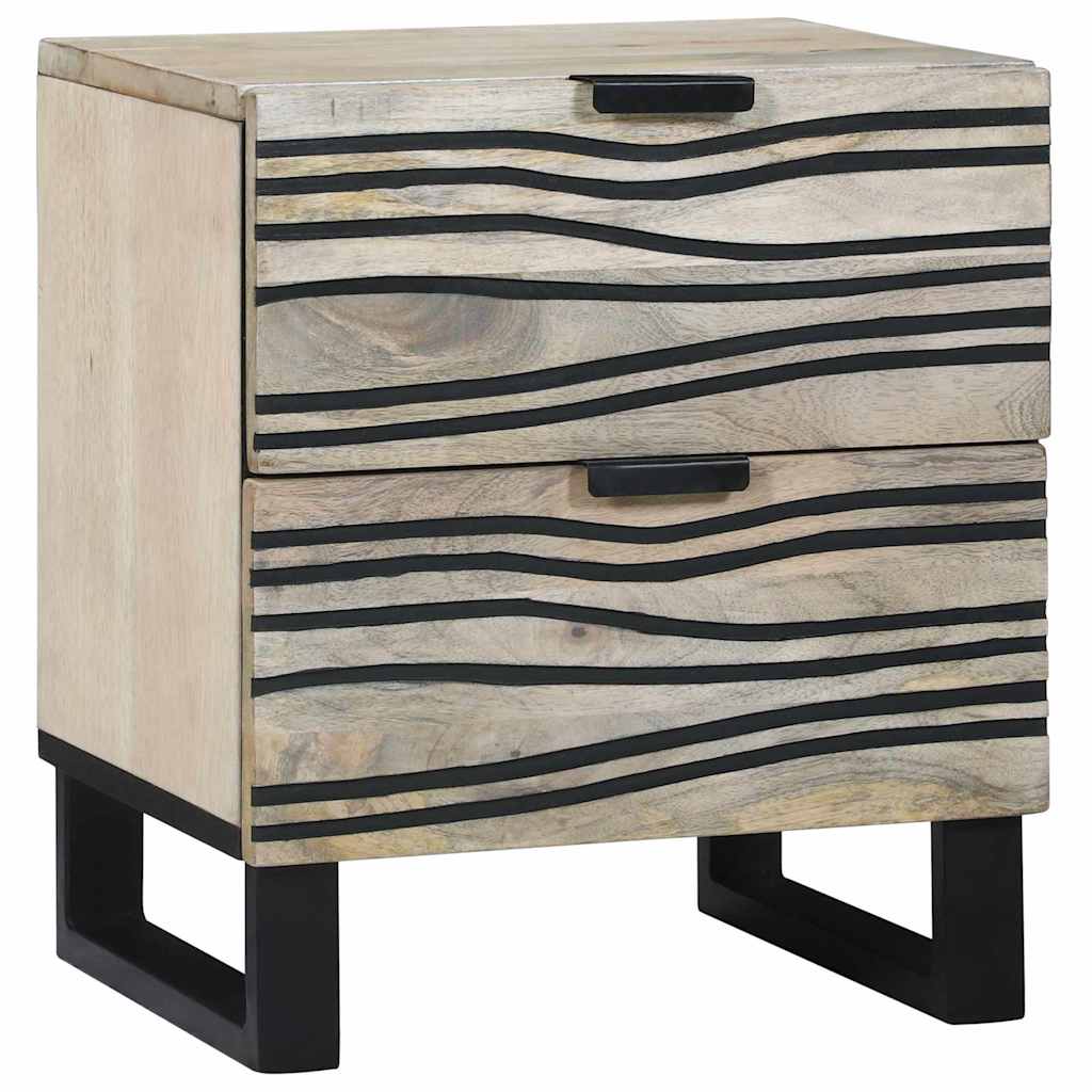 Nachttisch Weiß und Schwarz 40 x 33 x 46 cm massives Mangoholz
