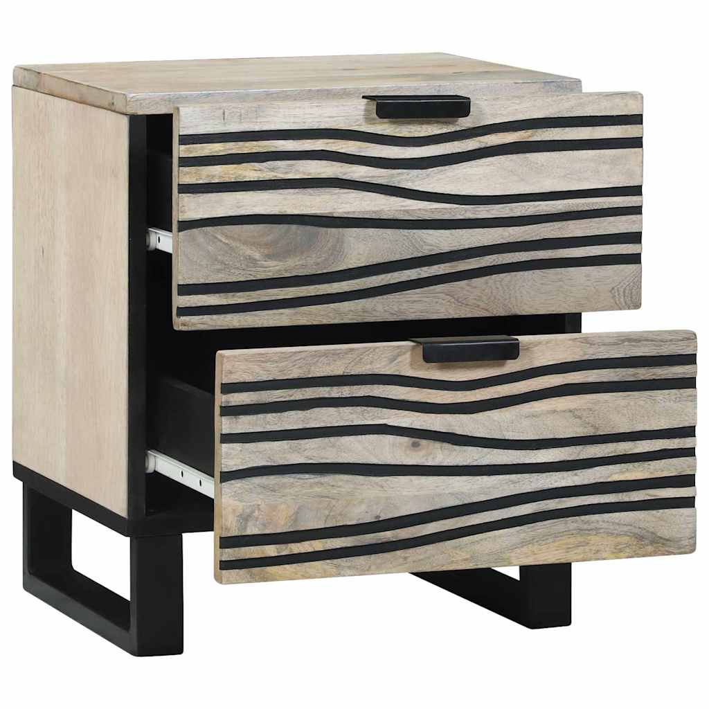 Nachttisch Weiß und Schwarz 40 x 33 x 46 cm massives Mangoholz