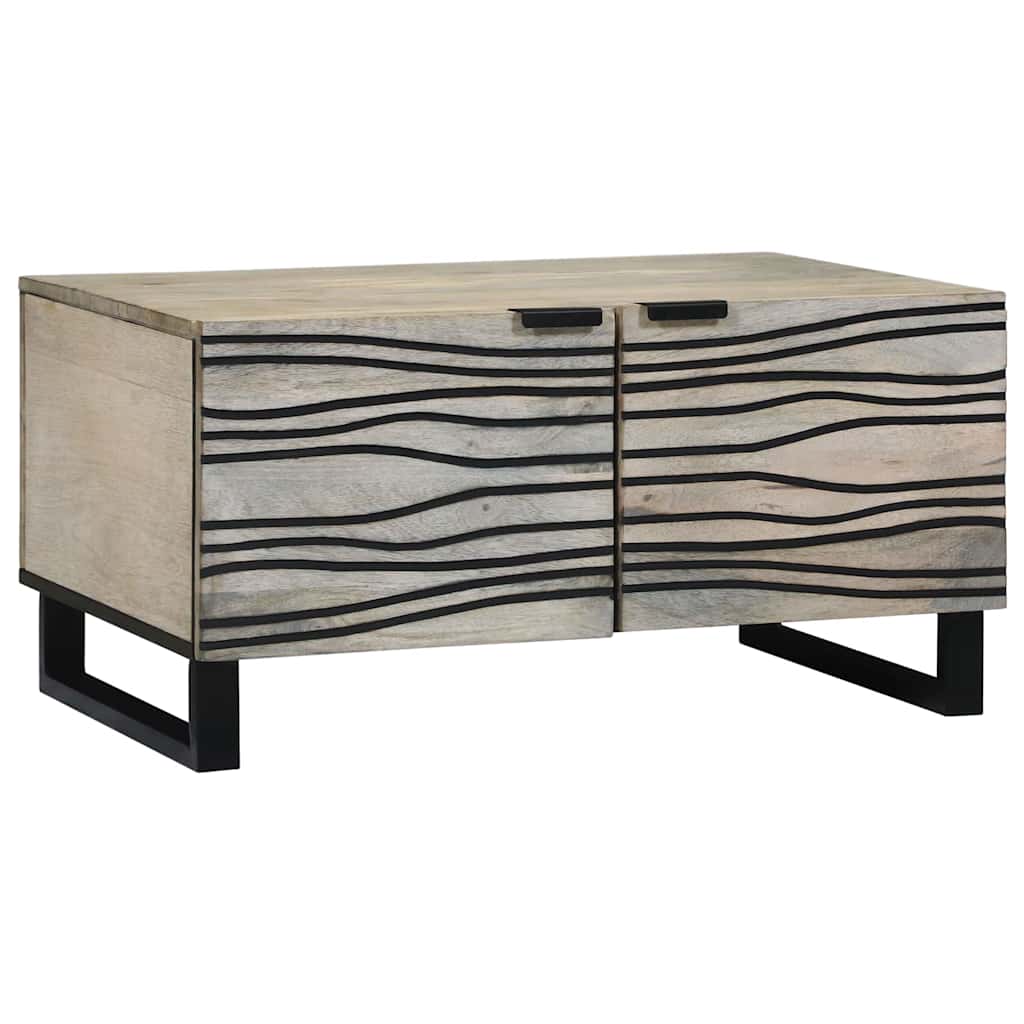 Couchtisch Weiß, Schwarz 80 x 50 x 40 cm massives Mangoholz