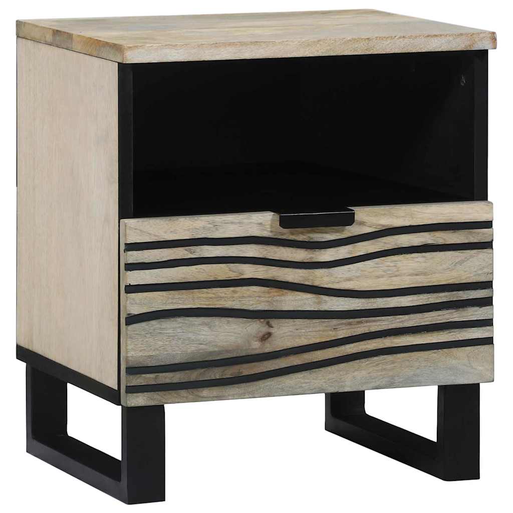Nachttisch Weiß und Schwarz 40 x 33 x 46 cm massives Mangoholz
