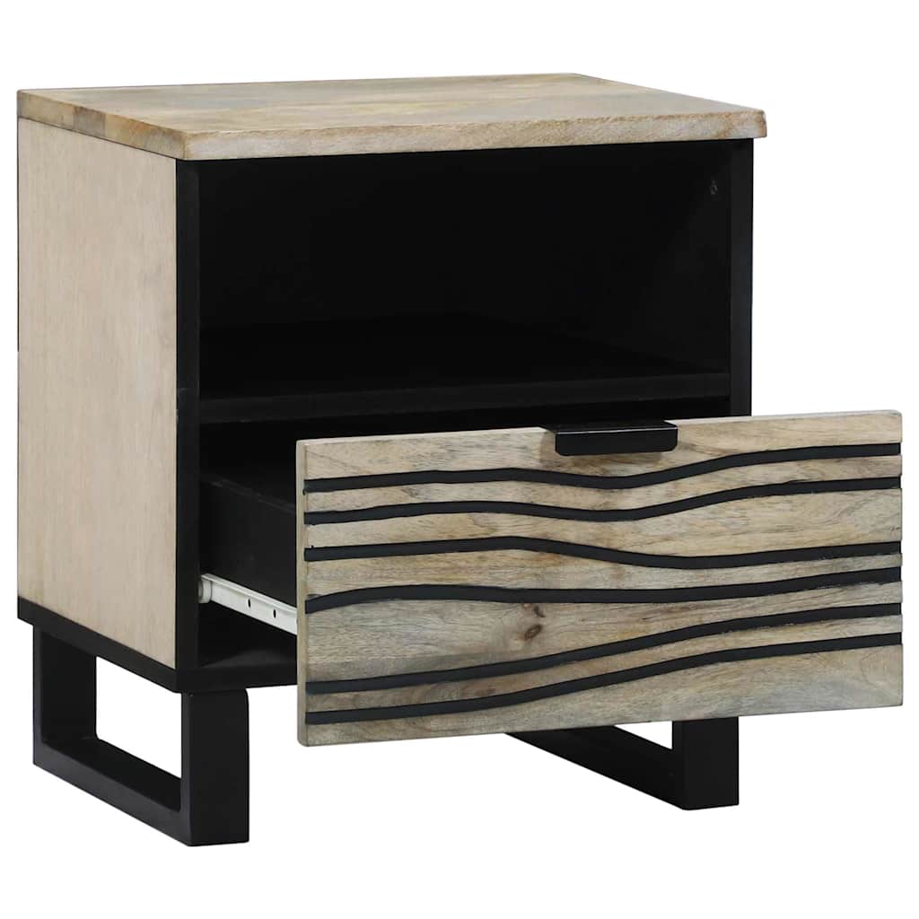 Nachttisch Weiß und Schwarz 40 x 33 x 46 cm massives Mangoholz