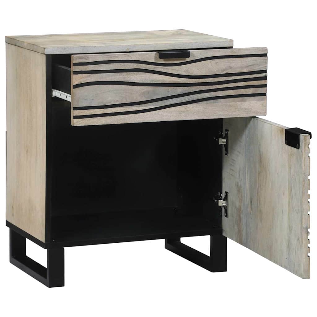 Nachttisch Weiß und Schwarz 50 x 33 x 60 cm massives Mangoholz
