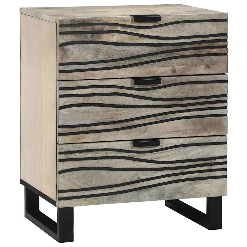 Nachttisch Weiß und Schwarz 50 x 33 x 60 cm massives Mangoholz