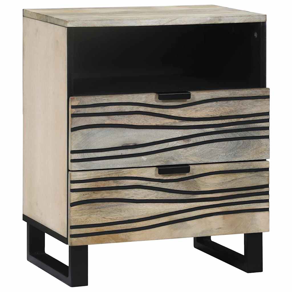 Nachttisch Weiß und Schwarz 50 x 33 x 60 cm massives Mangoholz