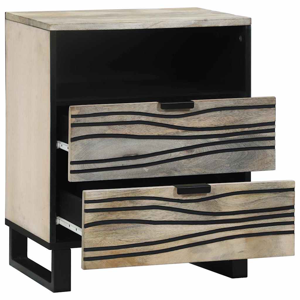 Nachttisch Weiß und Schwarz 50 x 33 x 60 cm massives Mangoholz