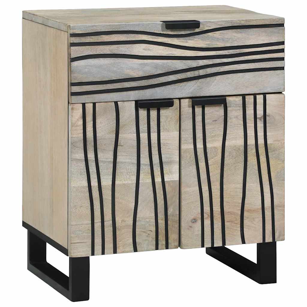 Nachttisch Weiß und Schwarz 50 x 33 x 60 cm massives Mangoholz