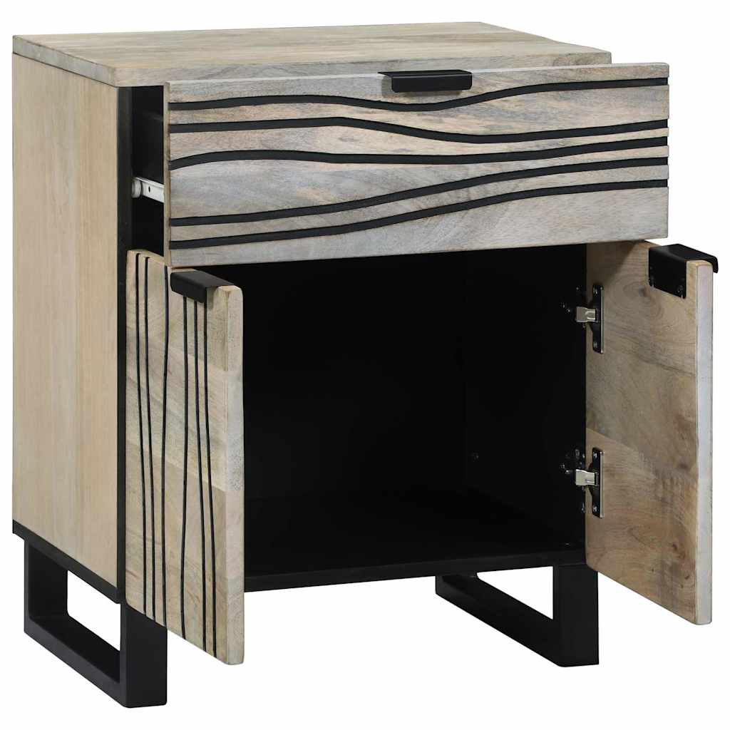 Nachttisch Weiß und Schwarz 50 x 33 x 60 cm massives Mangoholz