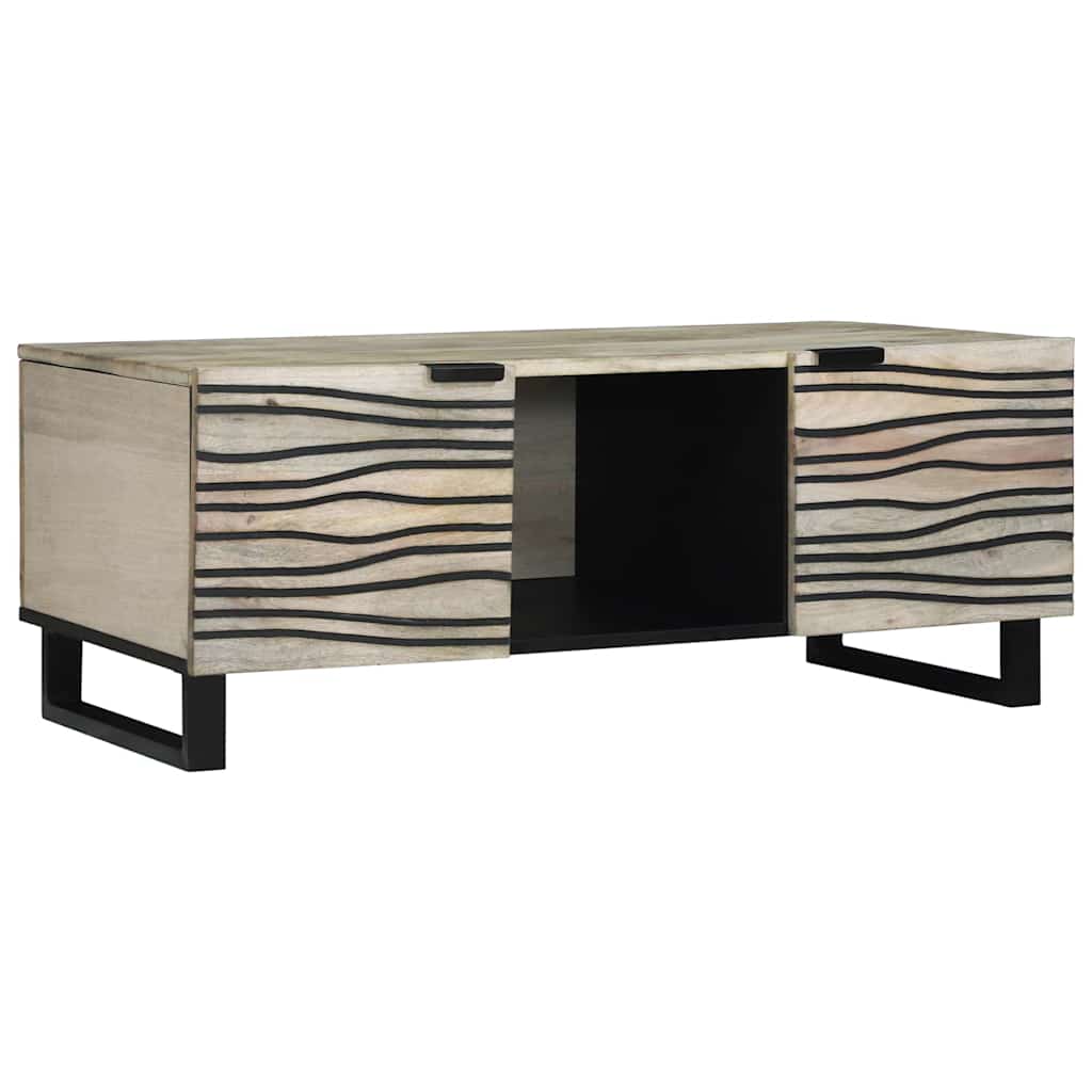 Couchtisch Weiß, Schwarz 100 x 54 x 40 cm massives Mangoholz