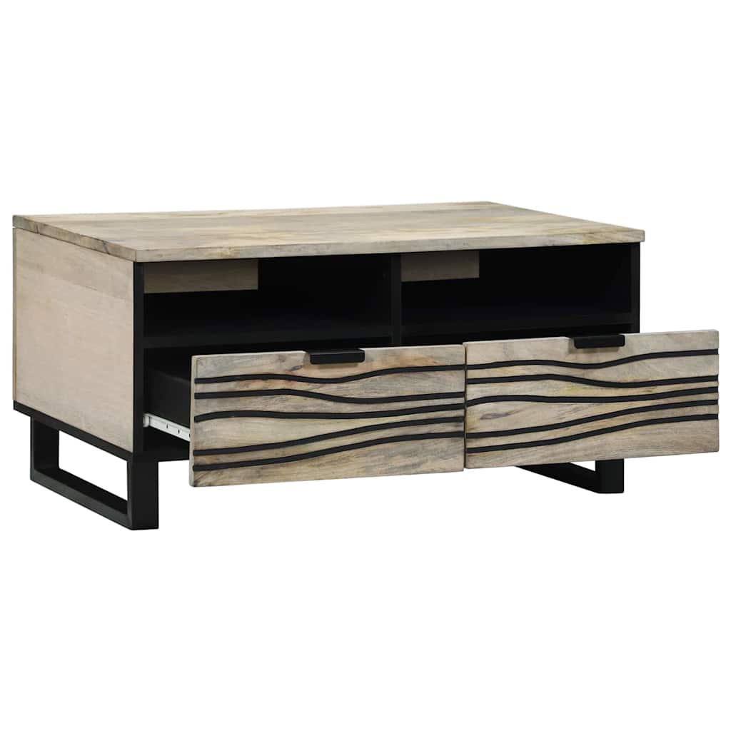 Couchtisch Weiß, Schwarz 80 x 54 x 40 cm massives Mangoholz