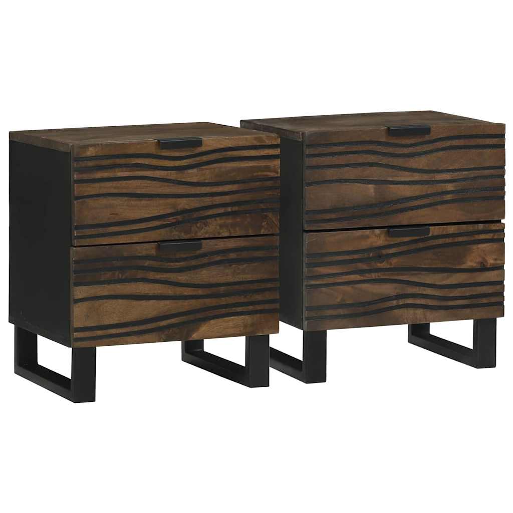 Nachttisch 2 pcs Walnuss 40 x 33 x 46 cm massives Mangoholz