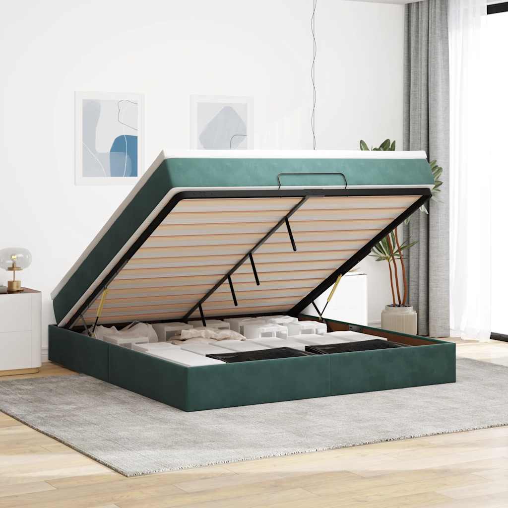 Ottoman-Bett mit Matratze Dunkelgrün 160x200 cm Samt
