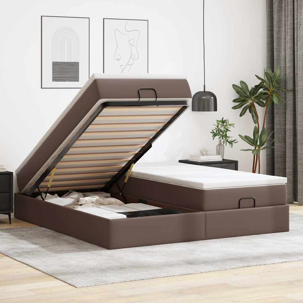 Ottoman-Bett mit Matratzen Braun 200x200 cm Kunstleder
