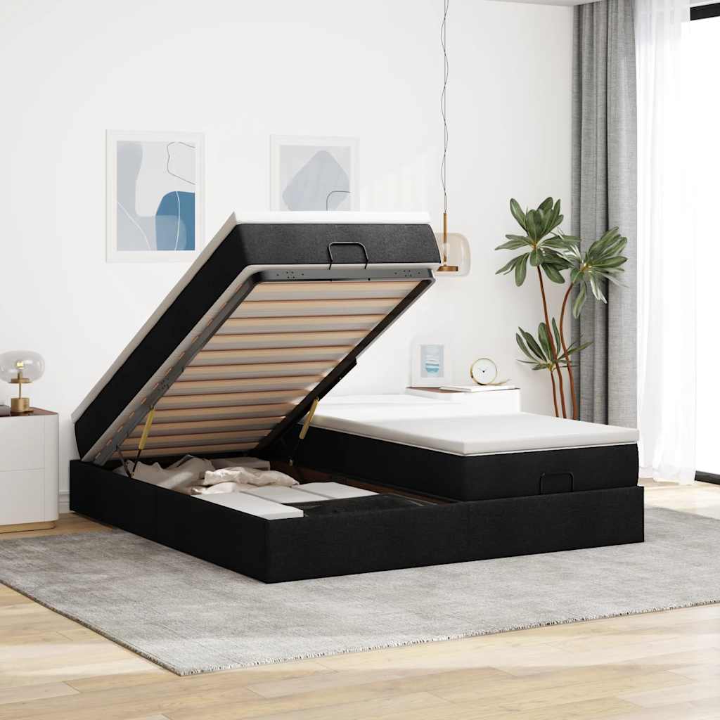 Ottoman-Bett mit Matratzen Schwarz 200x200 cm Stoff