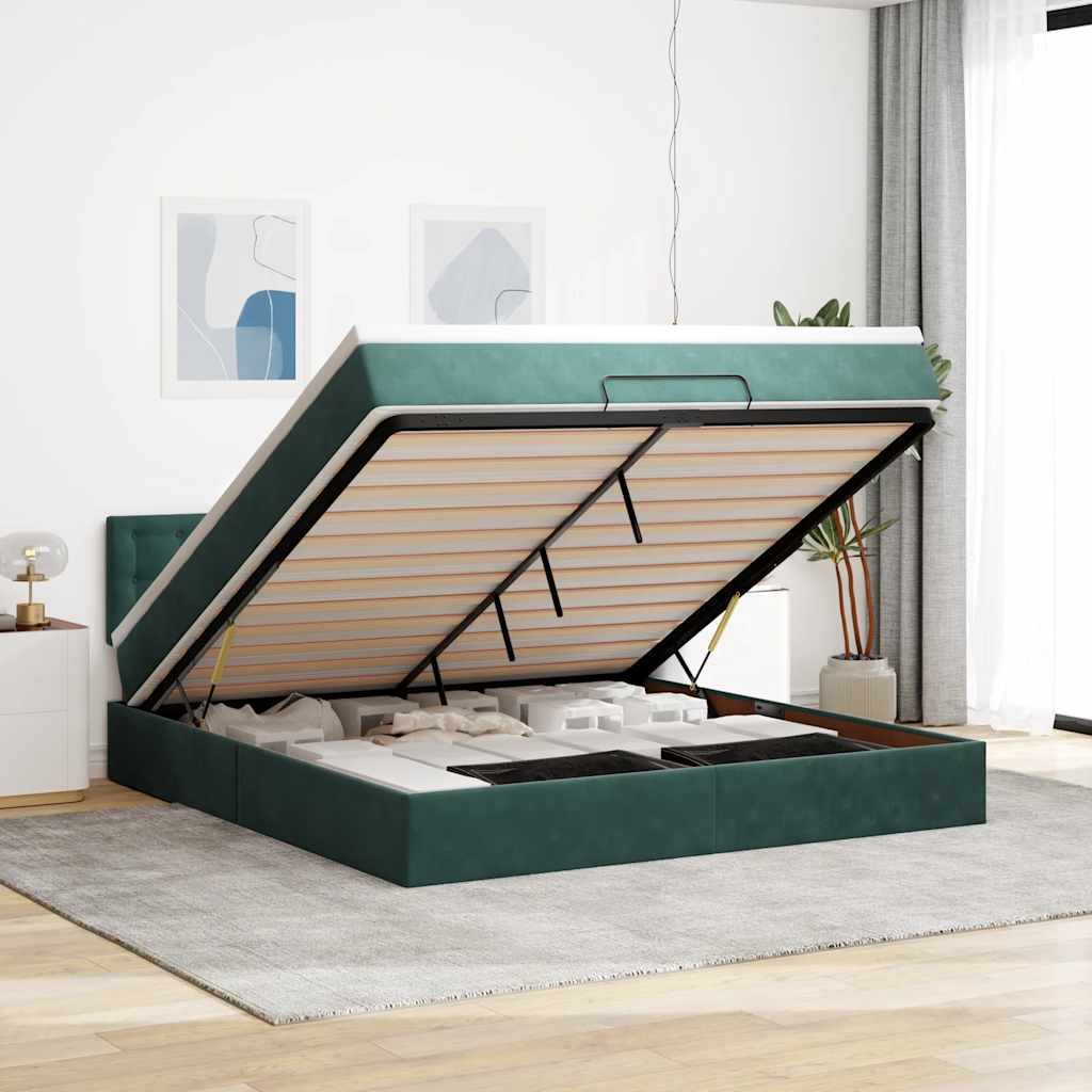 Ottoman-Bett mit Matratze Dunkelgrün 160x200 cm Samt