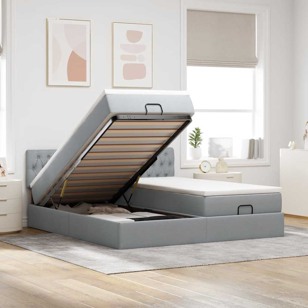 Ottoman-Bett mit Matratzen Hellgrau 200x200 cm Stoff