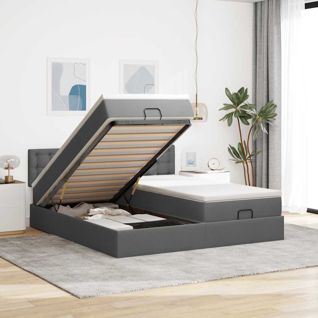 Ottoman-Bett mit Matratzen Dunkelgrau 200x200 cm Stoff