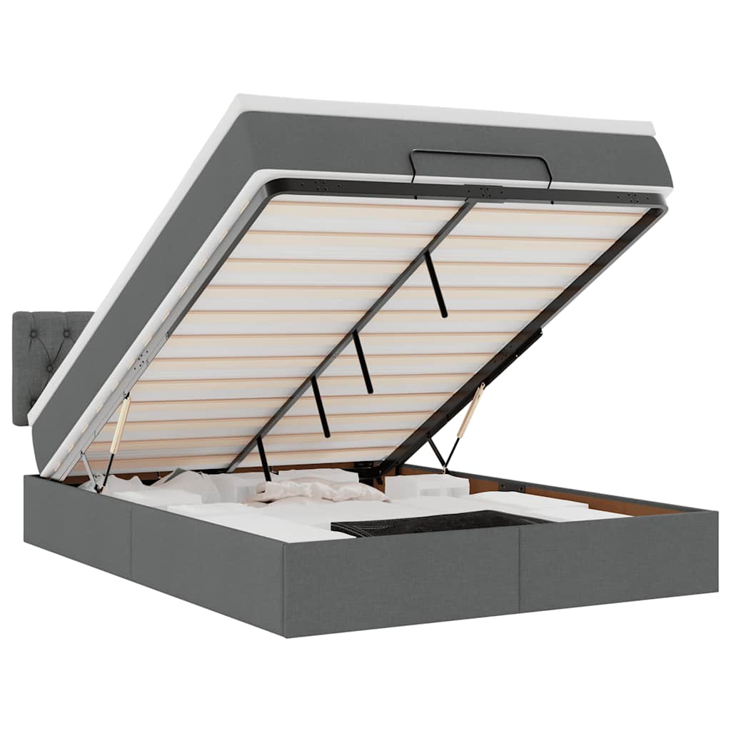 Ottomane Bett mit Matratze & LEDs Dunkelgrau 140x190 cm Stoff