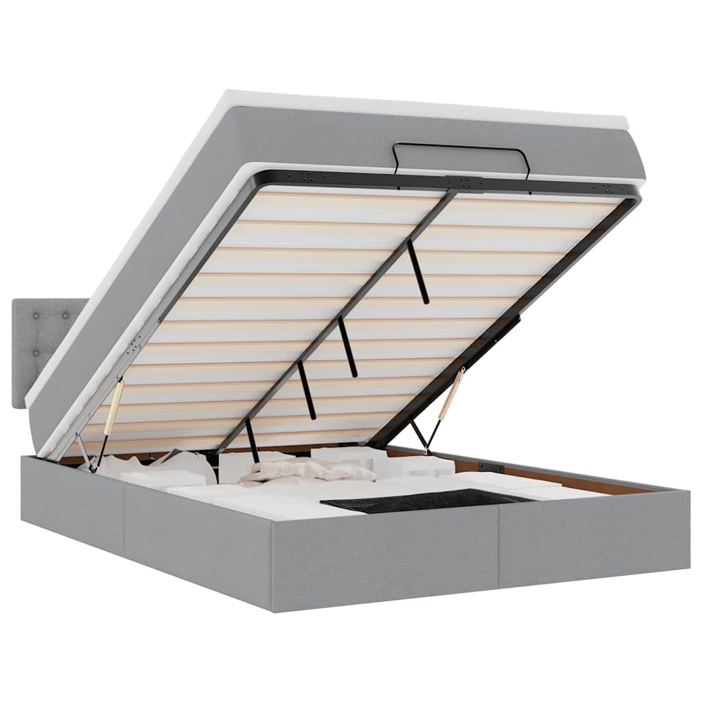Ottoman bed with mattress & LEDs light grey 140x190 cm fabric