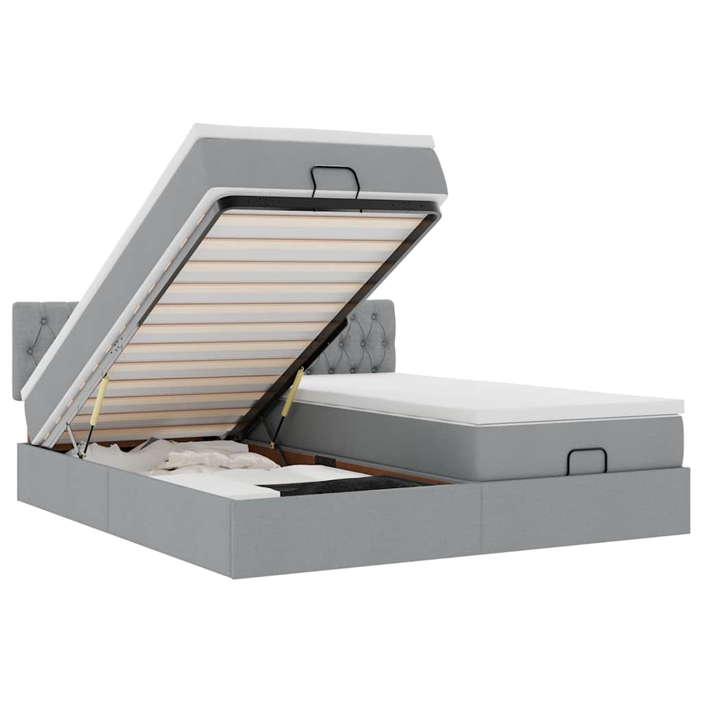 Ottoman-Bett mit Matratzen & LEDs Hellgrau 180x200 cm Stoff