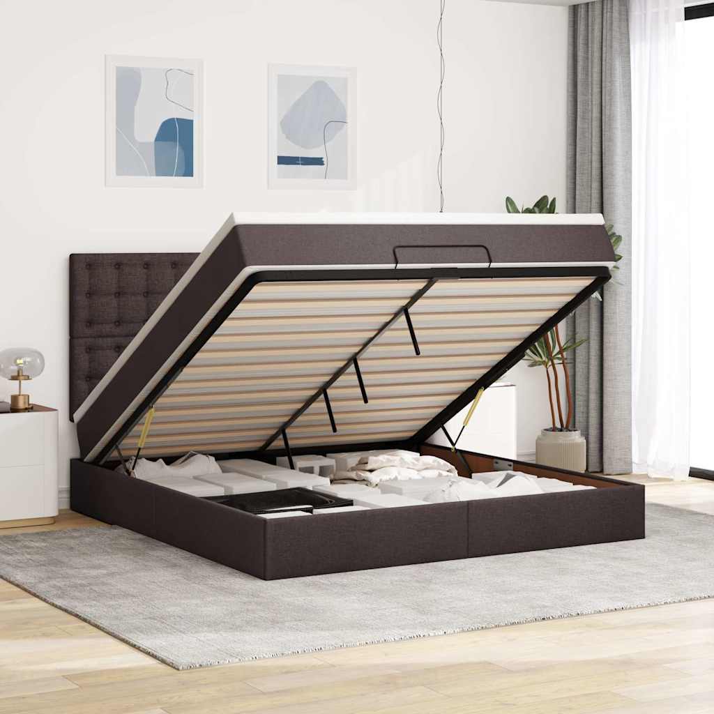 Ottoman-Bett mit Matratze Dunkelbraun 180x200 cm Stoff