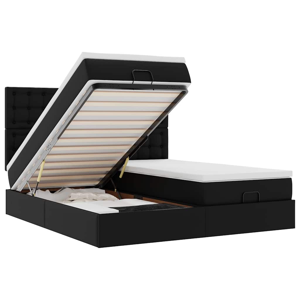 Ottoman bed with mattresses black 180x200 cm artificial leather