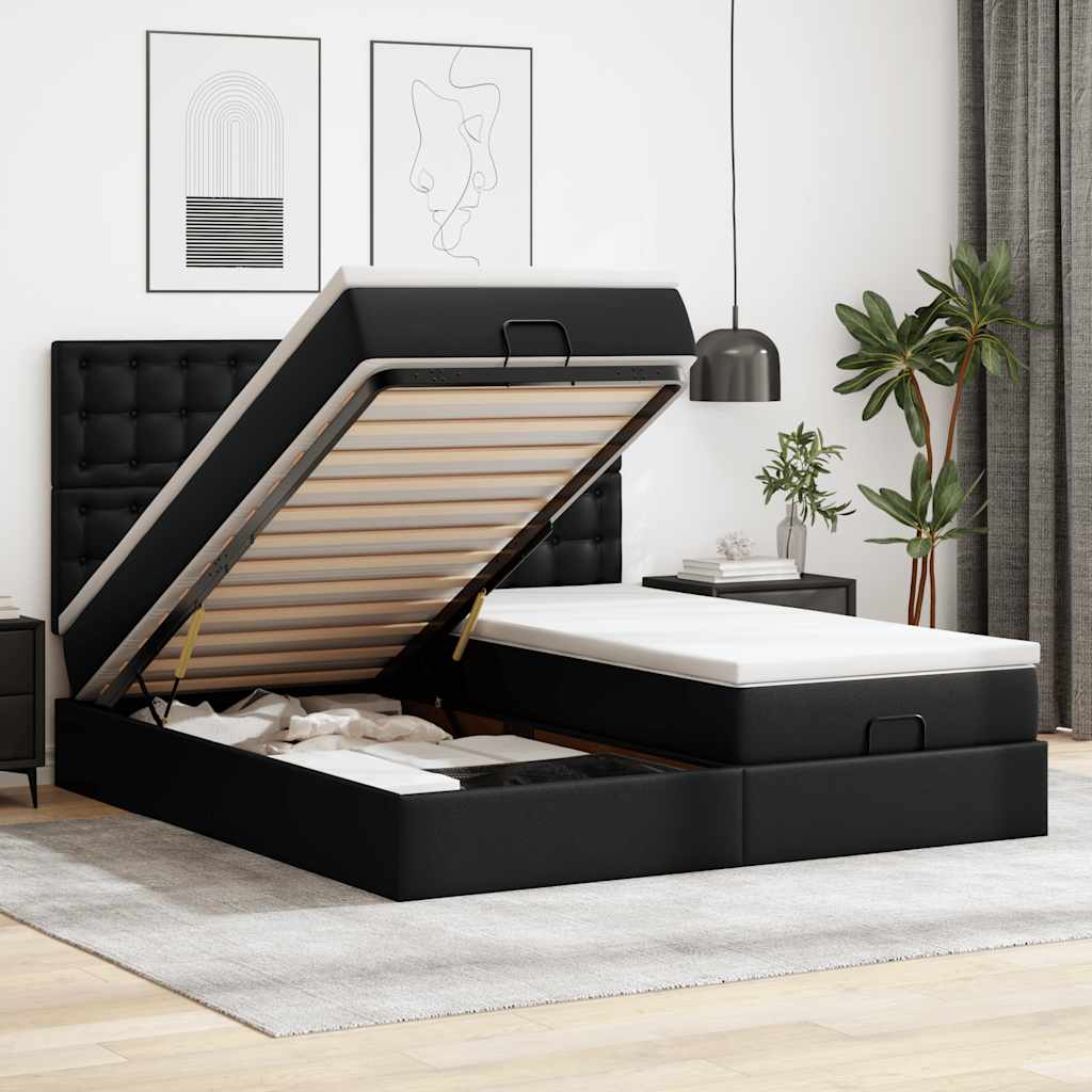 Ottoman bed with mattresses black 180x200 cm artificial leather