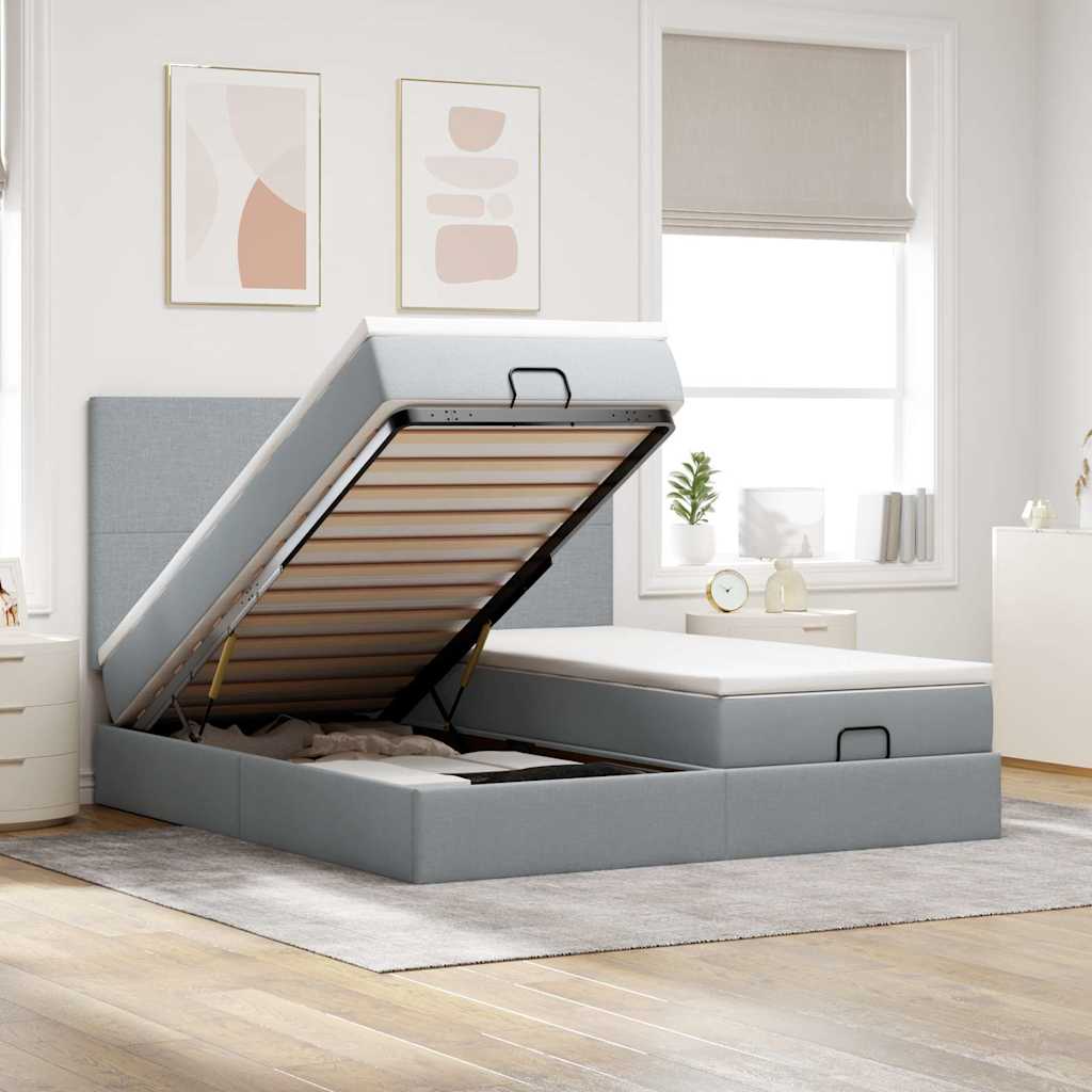 Ottoman-Bett mit Matratzen Hellgrau 200x200 cm Stoff