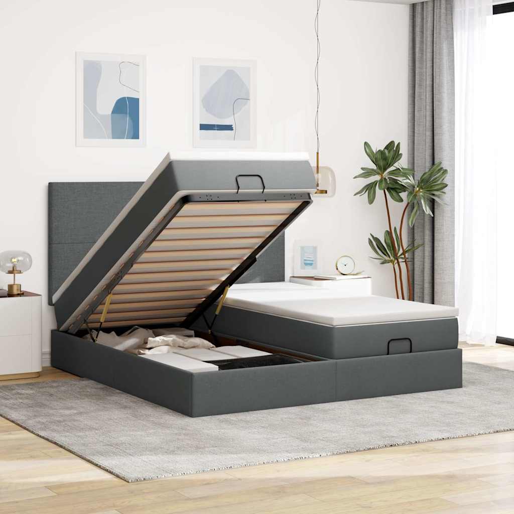 Ottoman-Bett mit Matratzen Dunkelgrau 200x200 cm Stoff