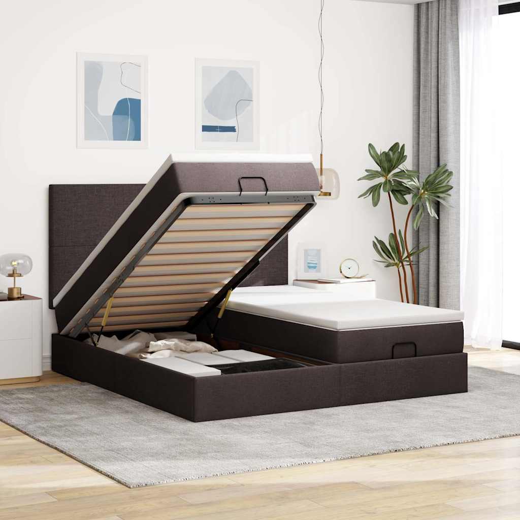 Ottoman-Bett mit Matratzen Dunkelbraun 200x200 cm Stoff