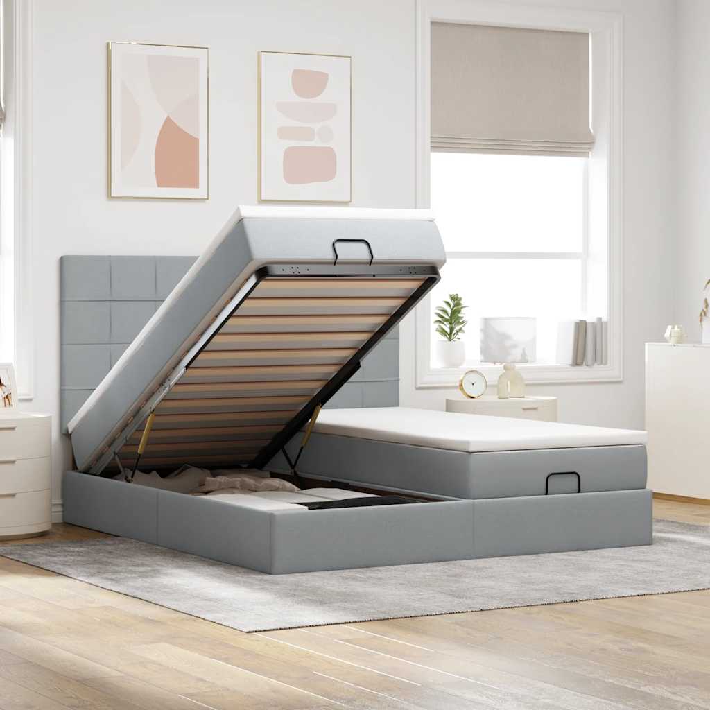 Ottoman-Bett mit Matratzen Hellgrau 200x200 cm Stoff