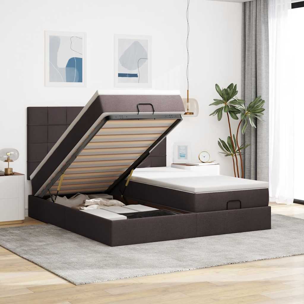 Ottoman-Bett mit Matratzen Dunkelbraun 200x200 cm Stoff