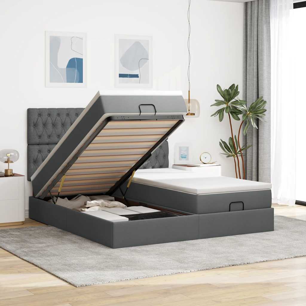 Ottoman-Bett mit Matratzen Dunkelgrau 180x200 cm Stoff